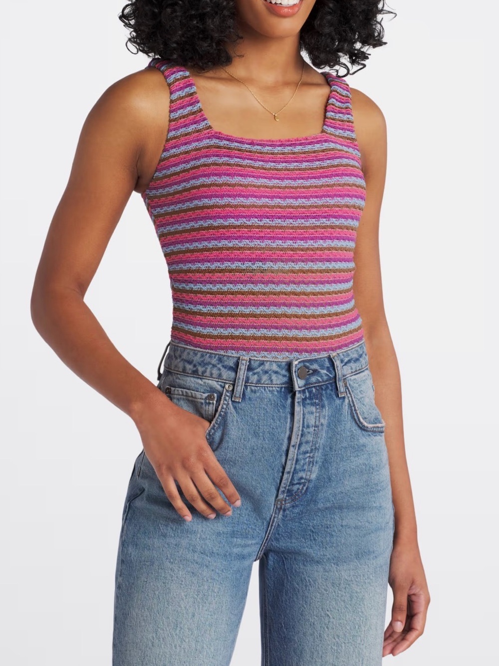 Gilli Striped Knit Bodysuit Pink Blue Brown Snap Closure Stitch Fix Size M